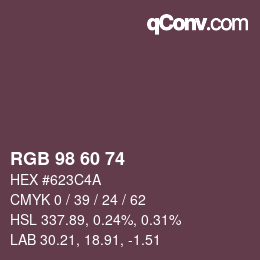 颜色代码: RGB 98 60 74 | qconv.com