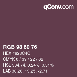 颜色代码: RGB 98 60 76 | qconv.com