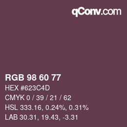 カラーコード: RGB 98 60 77 | qconv.com