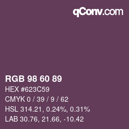 カラーコード: RGB 98 60 89 | qconv.com