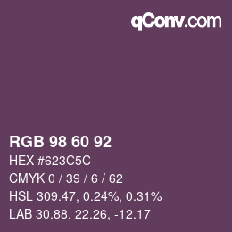 カラーコード: RGB 98 60 92 | qconv.com