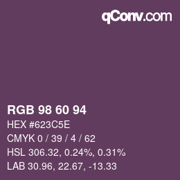 Color code: RGB 98 60 94 | qconv.com