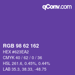 Color code: RGB 98 62 162 | qconv.com