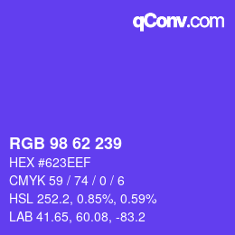 Farbcode: RGB 98 62 239 | qconv.com