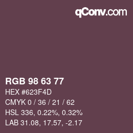Código de color: RGB 98 63 77 | qconv.com
