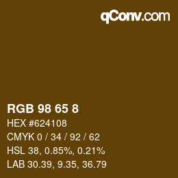 カラーコード: RGB 98 65 8 | qconv.com