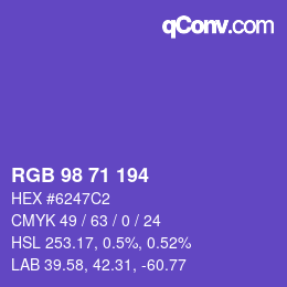 Farbcode: RGB 98 71 194 | qconv.com