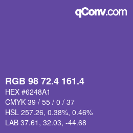カラーコード: RGB 98 72.4 161.4 | qconv.com