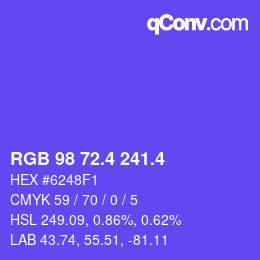 カラーコード: RGB 98 72.4 241.4 | qconv.com