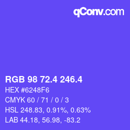 カラーコード: RGB 98 72.4 246.4 | qconv.com