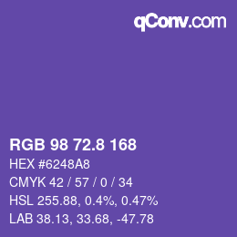 カラーコード: RGB 98 72.8 168 | qconv.com
