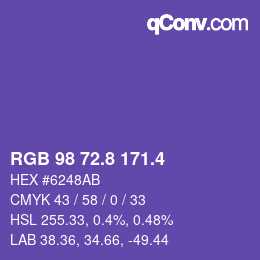 カラーコード: RGB 98 72.8 171.4 | qconv.com