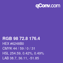 カラーコード: RGB 98 72.8 176.4 | qconv.com
