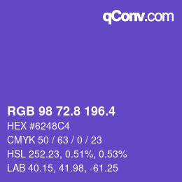 カラーコード: RGB 98 72.8 196.4 | qconv.com