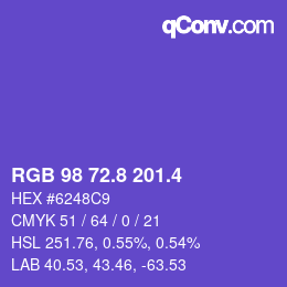 カラーコード: RGB 98 72.8 201.4 | qconv.com