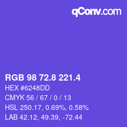 カラーコード: RGB 98 72.8 221.4 | qconv.com