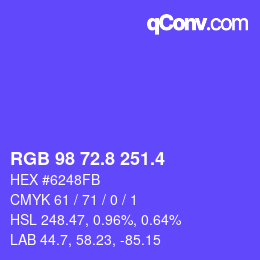 カラーコード: RGB 98 72.8 251.4 | qconv.com