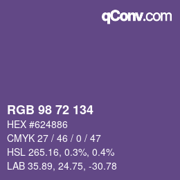 Color code: RGB 98 72 134 | qconv.com