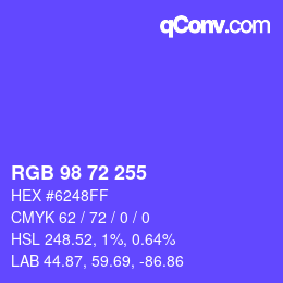 Color code: RGB 98 72 255 | qconv.com