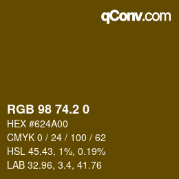 カラーコード: RGB 98 74.2 0 | qconv.com