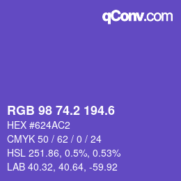 カラーコード: RGB 98 74.2 194.6 | qconv.com