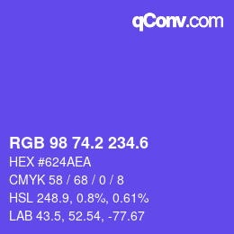 カラーコード: RGB 98 74.2 234.6 | qconv.com