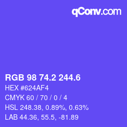 カラーコード: RGB 98 74.2 244.6 | qconv.com
