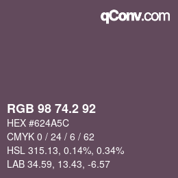 カラーコード: RGB 98 74.2 92 | qconv.com