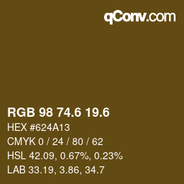 カラーコード: RGB 98 74.6 19.6 | qconv.com