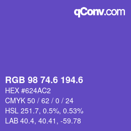 カラーコード: RGB 98 74.6 194.6 | qconv.com
