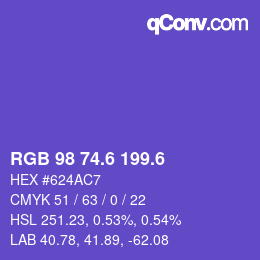 カラーコード: RGB 98 74.6 199.6 | qconv.com