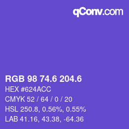 カラーコード: RGB 98 74.6 204.6 | qconv.com