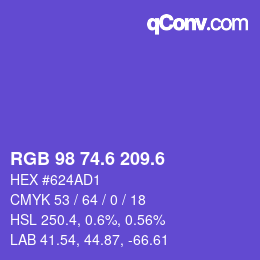 カラーコード: RGB 98 74.6 209.6 | qconv.com