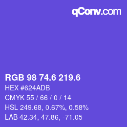 カラーコード: RGB 98 74.6 219.6 | qconv.com