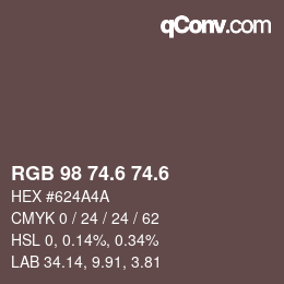 カラーコード: RGB 98 74.6 74.6 | qconv.com
