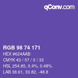 颜色代码: RGB 98 74 171 | qconv.com