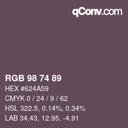 Color code: RGB 98 74 89 | qconv.com