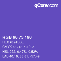 カラーコード: RGB 98 75 190 | qconv.com
