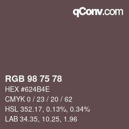 カラーコード: RGB 98 75 78 | qconv.com