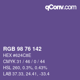 Código de color: RGB 98 76 142 | qconv.com