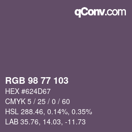 Farbcode: RGB 98 77 103 | qconv.com