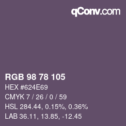Color code: RGB 98 78 105 | qconv.com