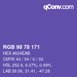 Color code: RGB 98 78 171 | qconv.com