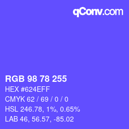 Color code: RGB 98 78 255 | qconv.com