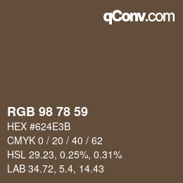 Color code: RGB 98 78 59 | qconv.com