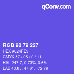 颜色代码: RGB 98 79 227 | qconv.com