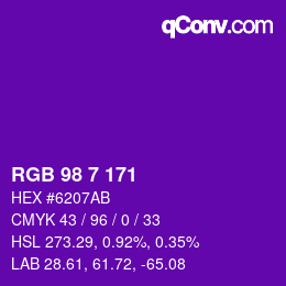 カラーコード: RGB 98 7 171 | qconv.com