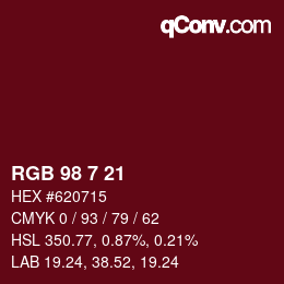 カラーコード: RGB 98 7 21 | qconv.com