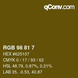 Color code: RGB 98 81 7 | qconv.com