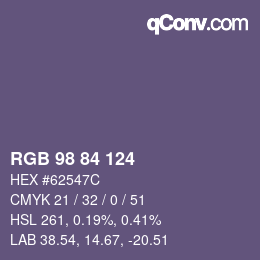 Color code: RGB 98 84 124 | qconv.com